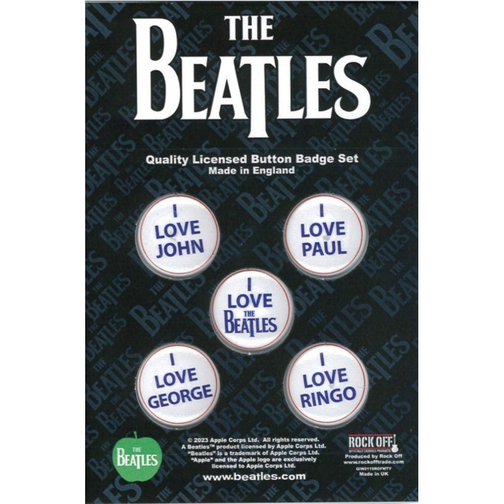 THE BEATLES ビートルズ (結成 65周年 ) - I Love The Beatles / 5個セット / バッジ - PGS